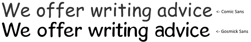 Comic Sans vs. Gosmick Sans font samples